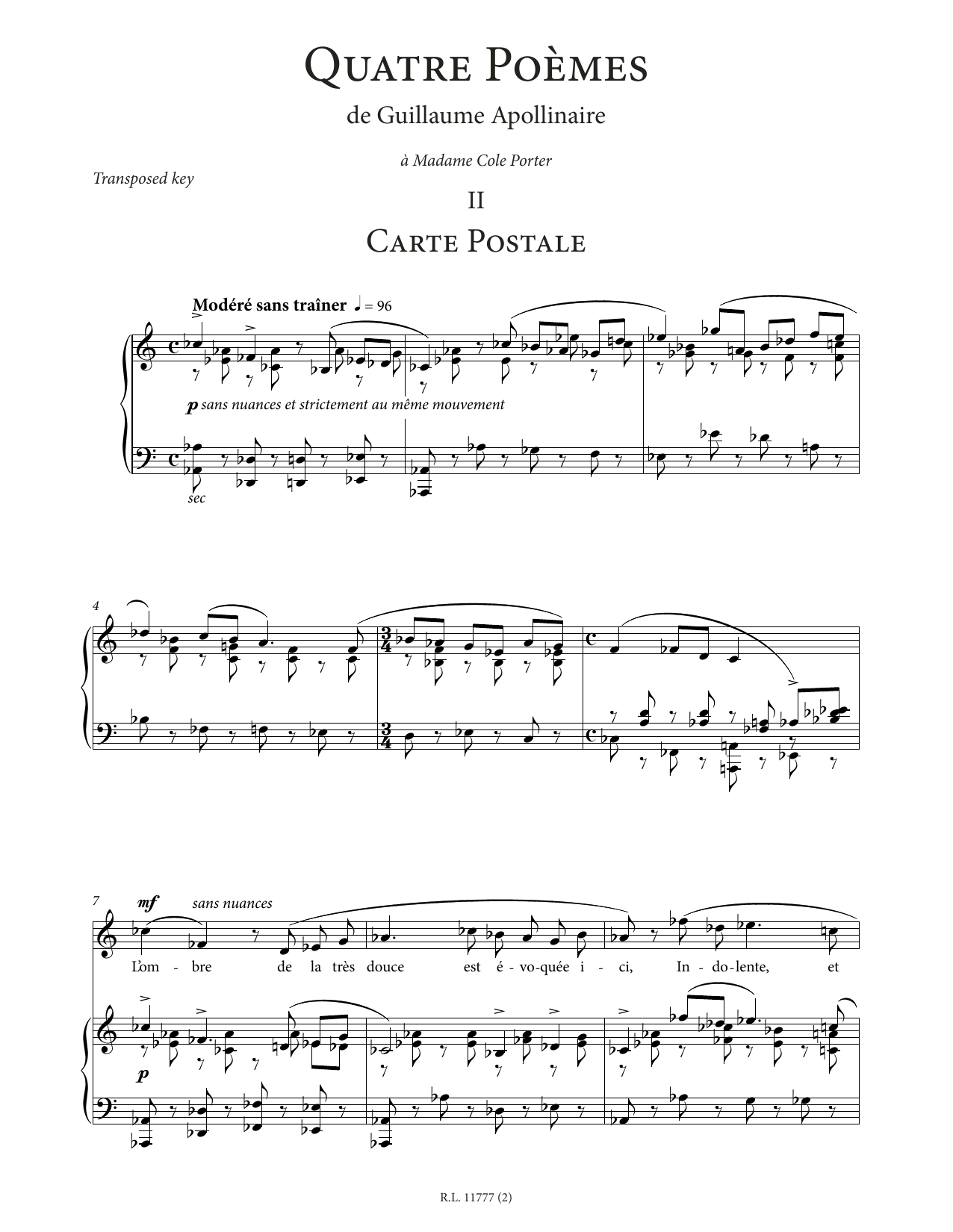 Download Francis Poulenc Carte postale (High Voice) Sheet Music and learn how to play Piano & Vocal PDF digital score in minutes