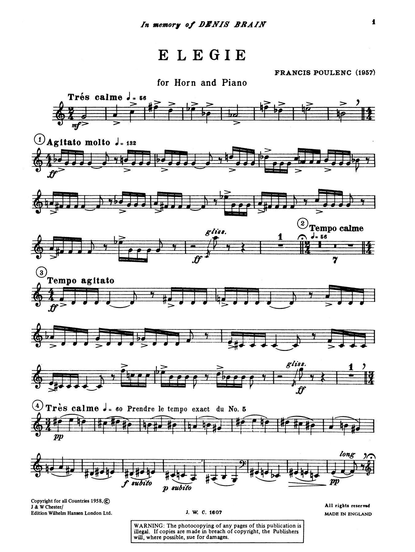 Download Francis Poulenc Elegie for Horn and Piano Sheet Music and learn how to play French Horn PDF digital score in minutes