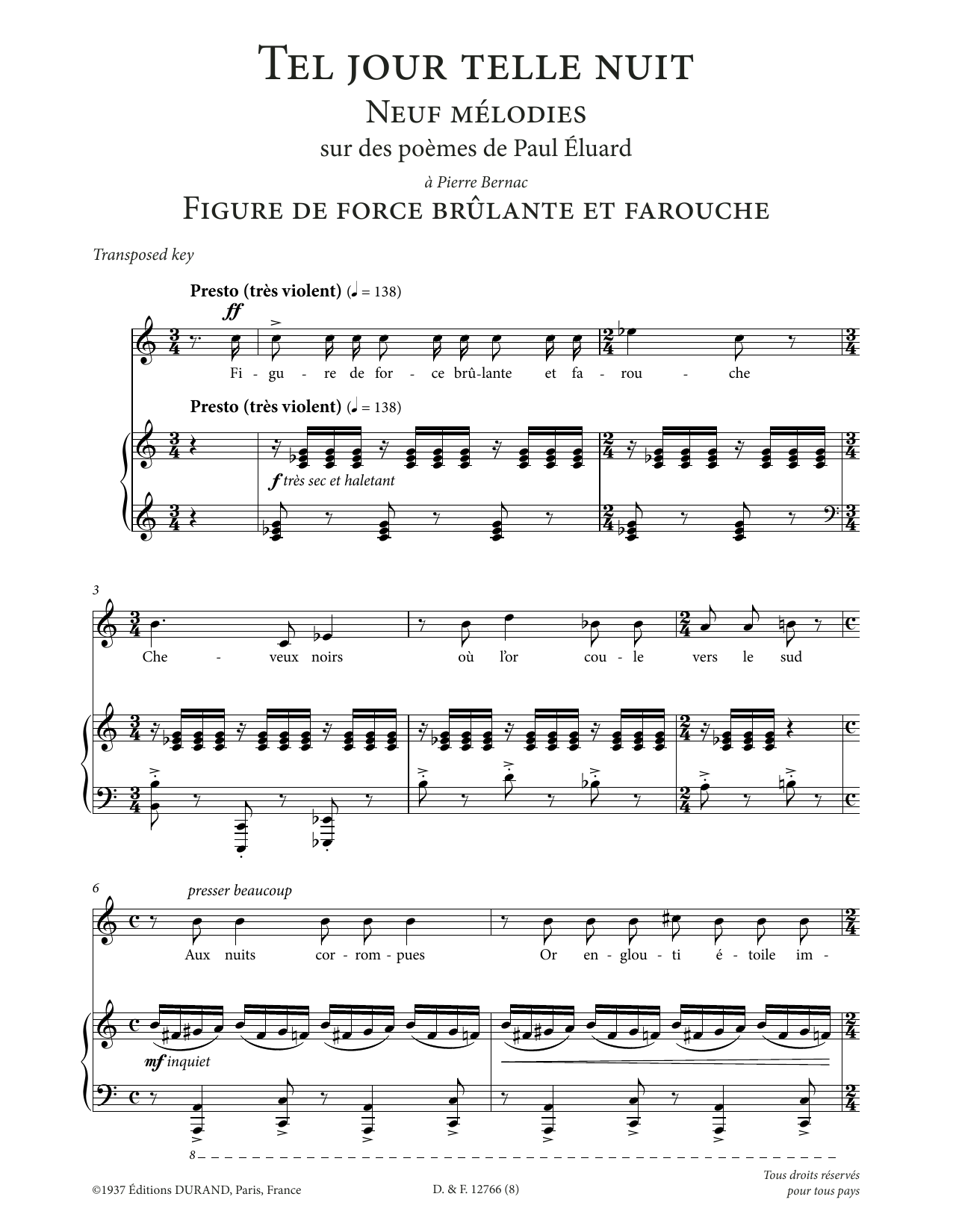 Download Francis Poulenc Figure de force brulante et farouche (Low Voice) Sheet Music and learn how to play Piano & Vocal PDF digital score in minutes