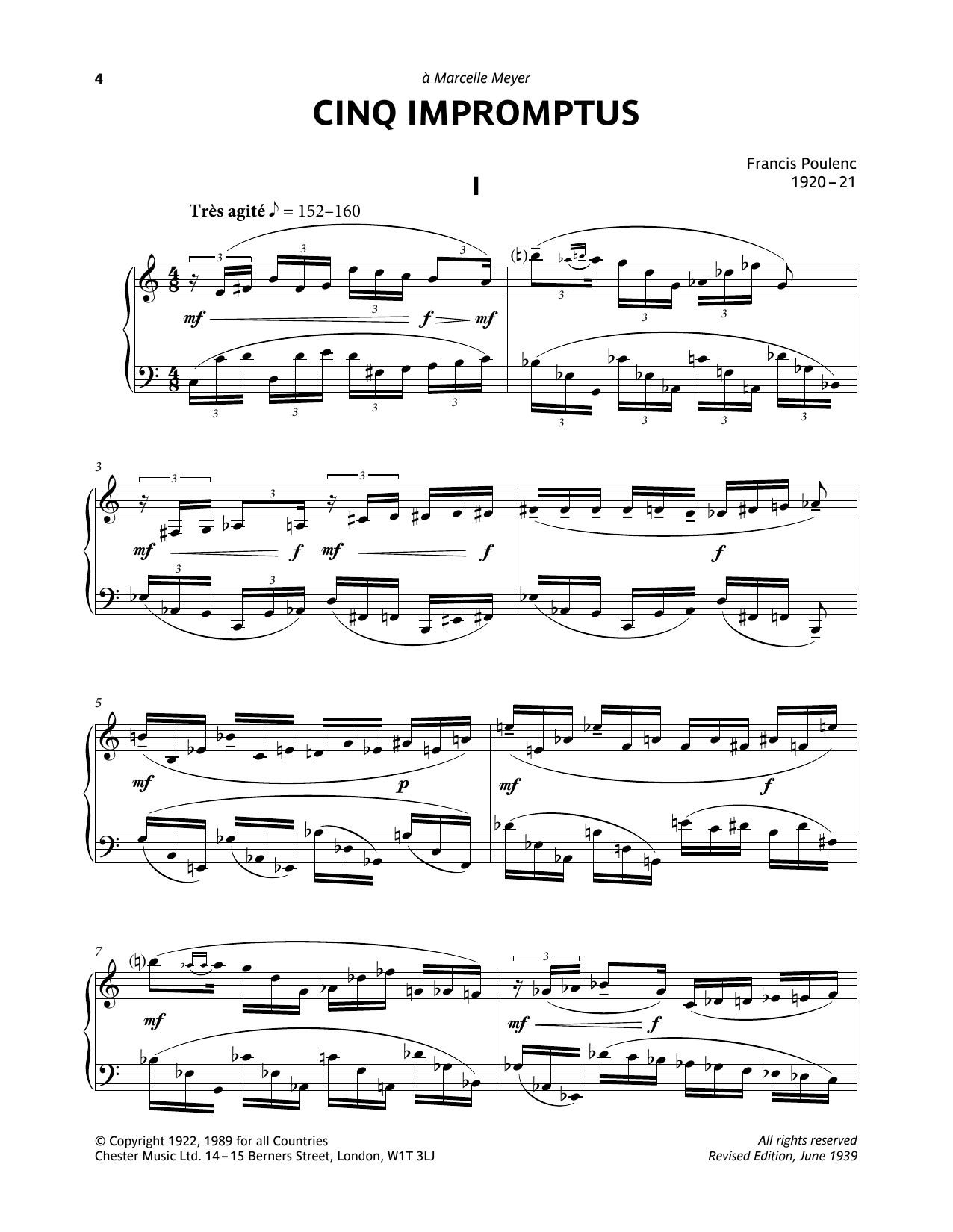 Download Francis Poulenc Five Impromptus - I. Tres Agite Sheet Music and learn how to play Piano Solo PDF digital score in minutes