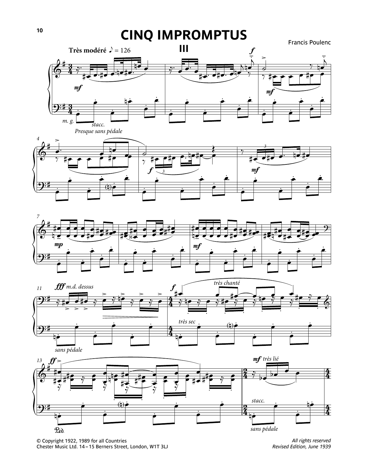 Download Francis Poulenc Five Impromptus - III. Tres Modere Sheet Music and learn how to play Piano Solo PDF digital score in minutes