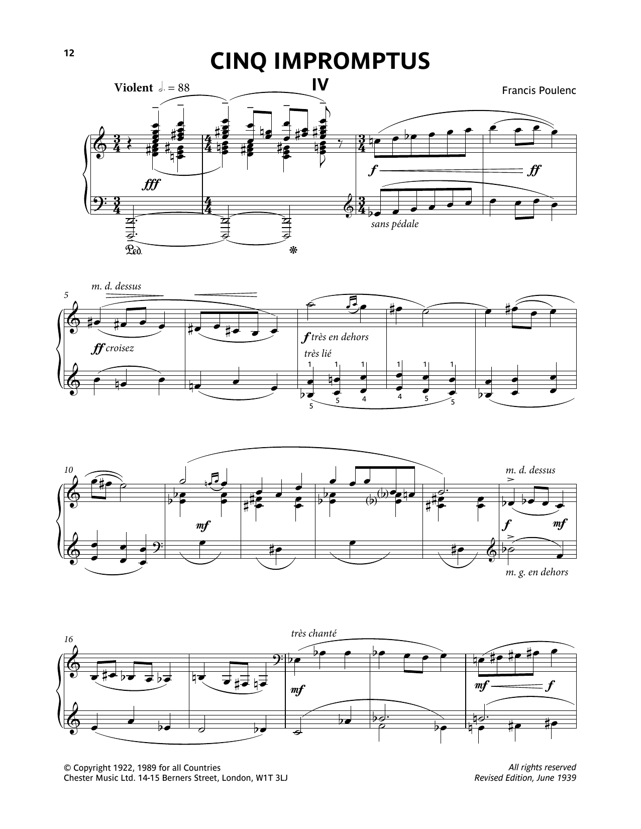 Download Francis Poulenc Five Impromptus - IV. Violent Sheet Music and learn how to play Piano Solo PDF digital score in minutes