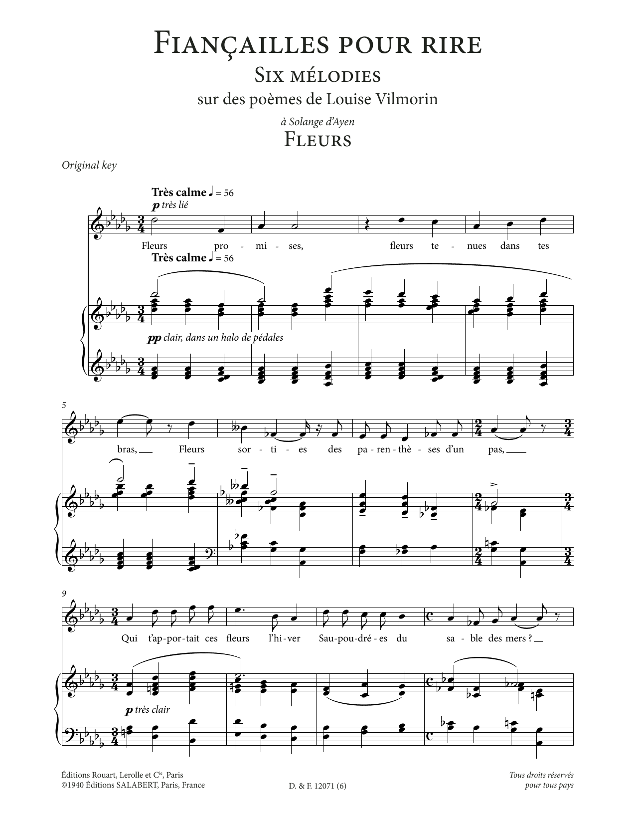 Download Francis Poulenc Fleurs (High Voice) Sheet Music and learn how to play Piano & Vocal PDF digital score in minutes