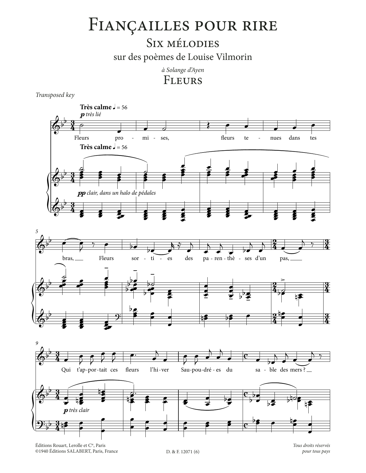 Download Francis Poulenc Fleurs (Low Voice) Sheet Music and learn how to play Piano & Vocal PDF digital score in minutes