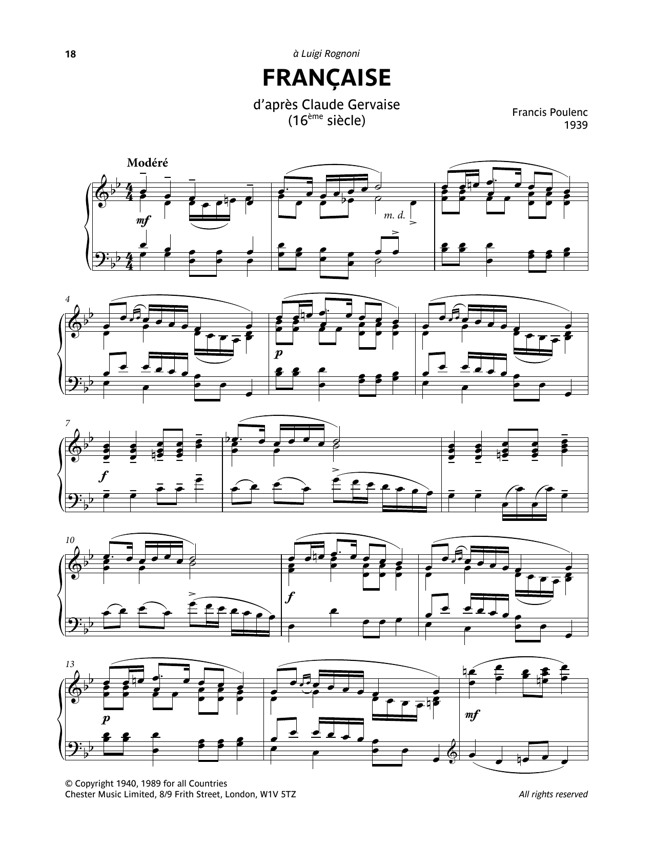 Download Francis Poulenc Francaise D'Apres Claude Gervaise (16eme Siecle) Sheet Music and learn how to play Piano Solo PDF digital score in minutes