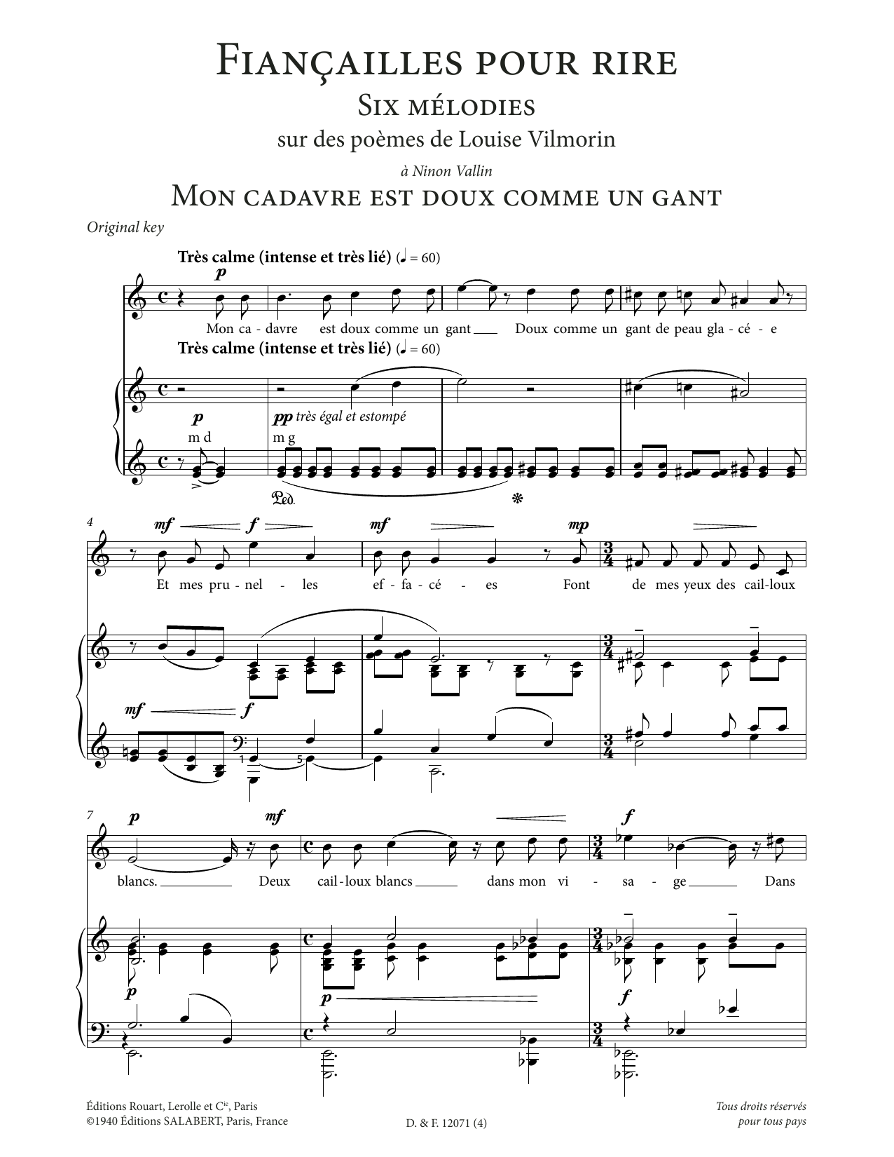Download Francis Poulenc Mon cadavre est doux comme un gant (High Voice) Sheet Music and learn how to play Piano & Vocal PDF digital score in minutes