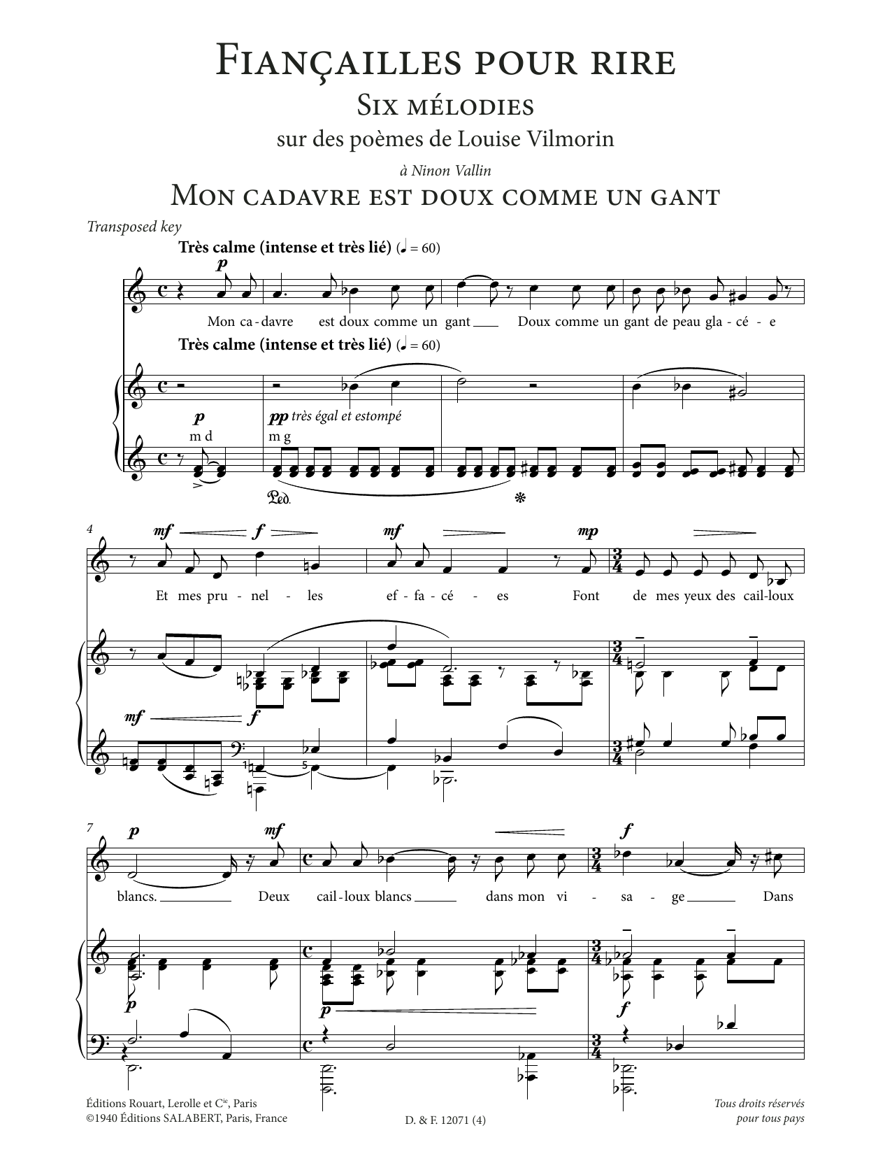 Download Francis Poulenc Mon cadavre est doux comme un gant (Low Voice) Sheet Music and learn how to play Piano & Vocal PDF digital score in minutes