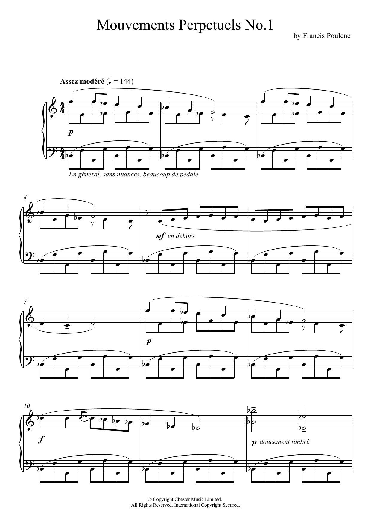 Download Francis Poulenc Mouvement Perpetuel No. 1 Sheet Music and learn how to play Piano PDF digital score in minutes