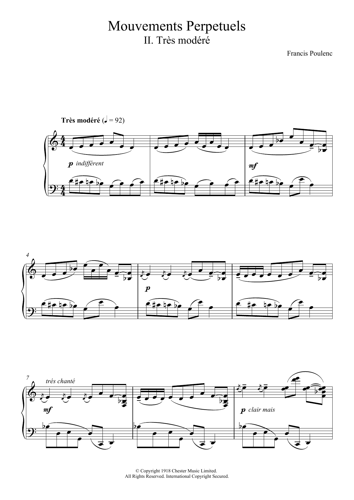 Download Francis Poulenc Mouvement Perpetuel No. 2 Sheet Music and learn how to play Piano PDF digital score in minutes