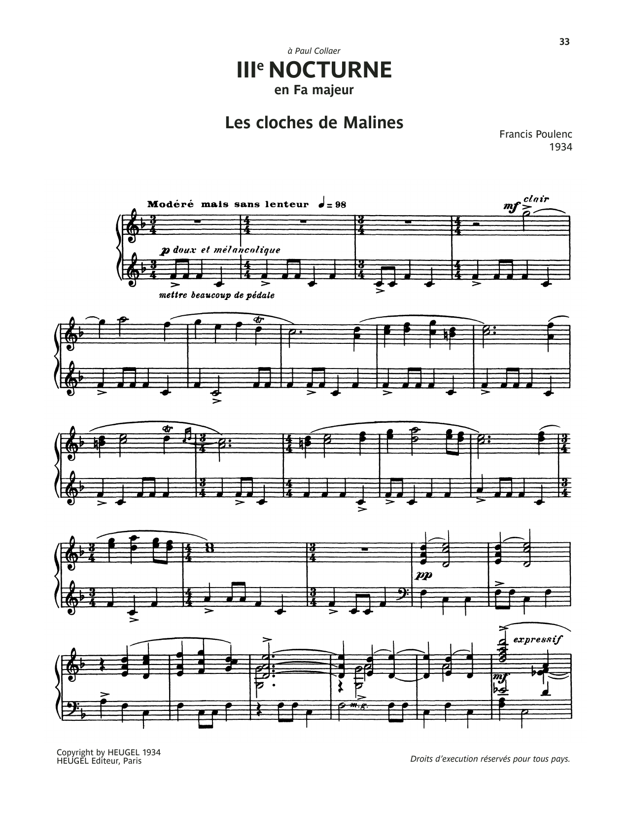 Download Francis Poulenc Nocturne No. 3 (Les Cloches De Malines) Sheet Music and learn how to play Piano Solo PDF digital score in minutes