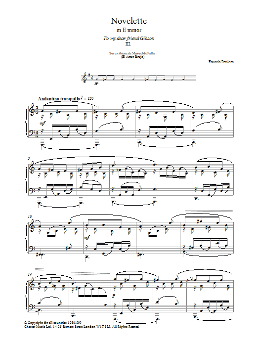 Download Francis Poulenc Novelette In E Minor, III (from the Three Novelettes) Sheet Music and learn how to play Piano PDF digital score in minutes