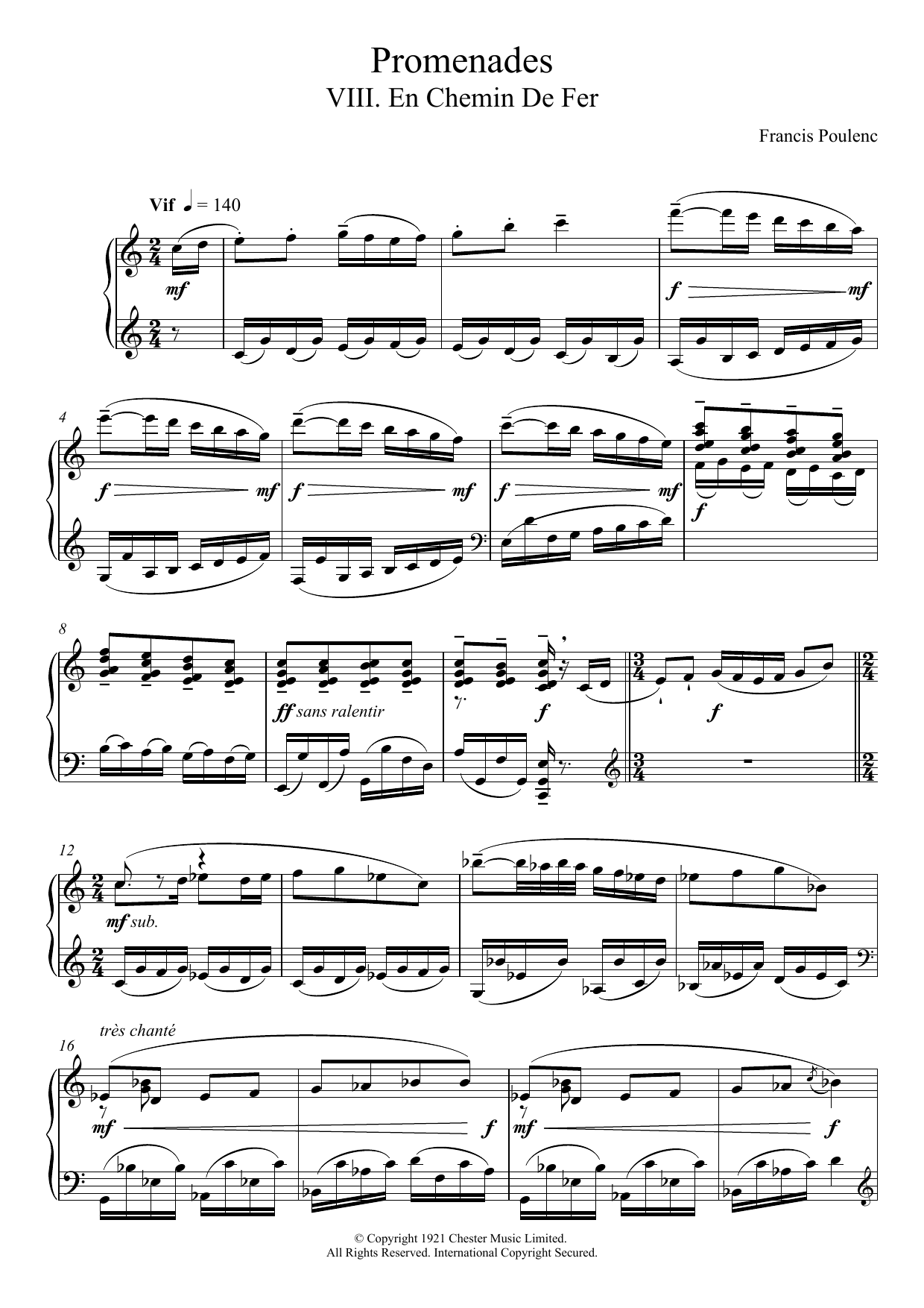 Download Francis Poulenc Promenades - VIII. En Chemin De Fer Sheet Music and learn how to play Piano PDF digital score in minutes