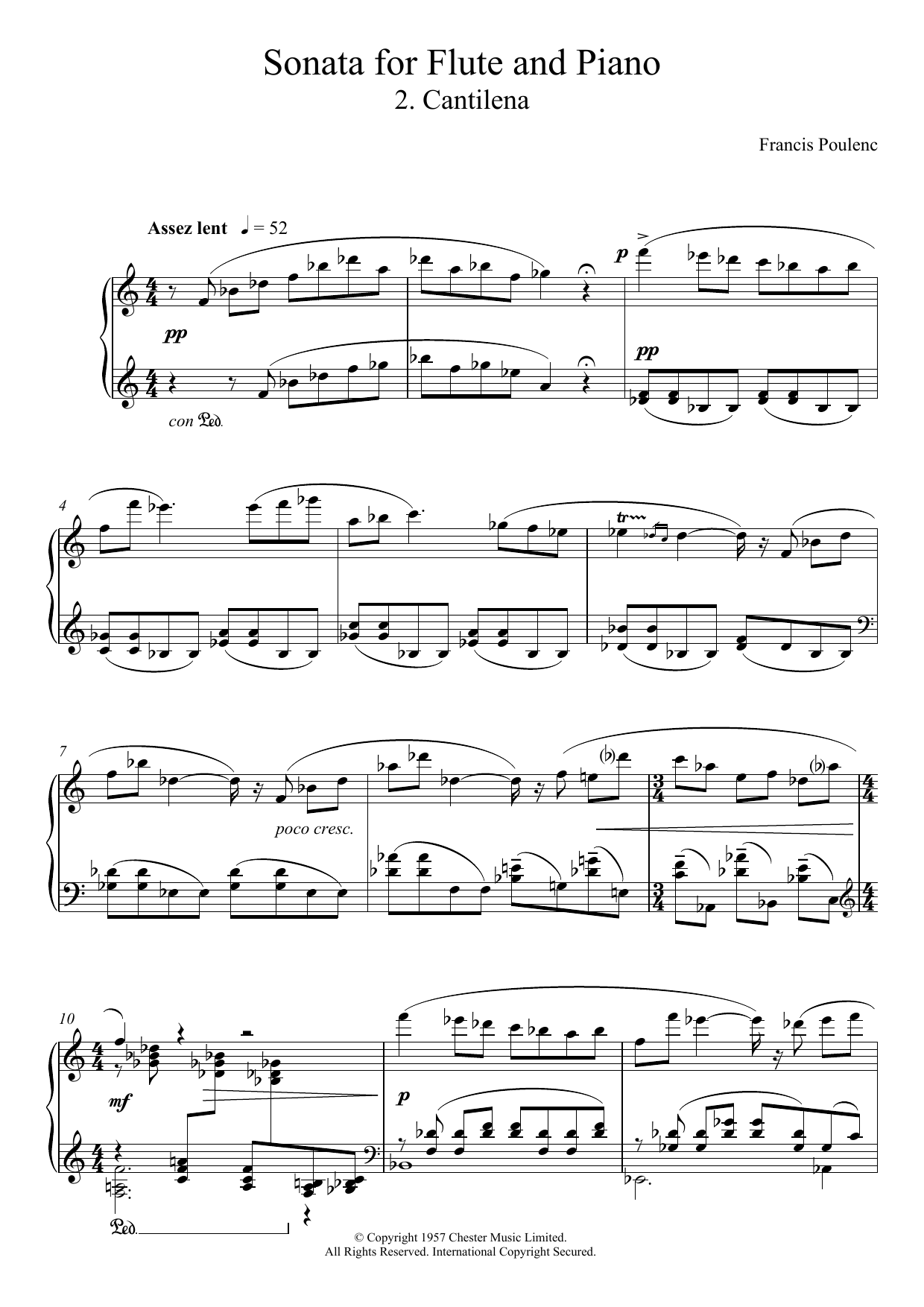 Download Francis Poulenc Sonata For Flute, 2nd Movement ‘Cantilena: Assez Lent' Sheet Music and learn how to play Piano PDF digital score in minutes