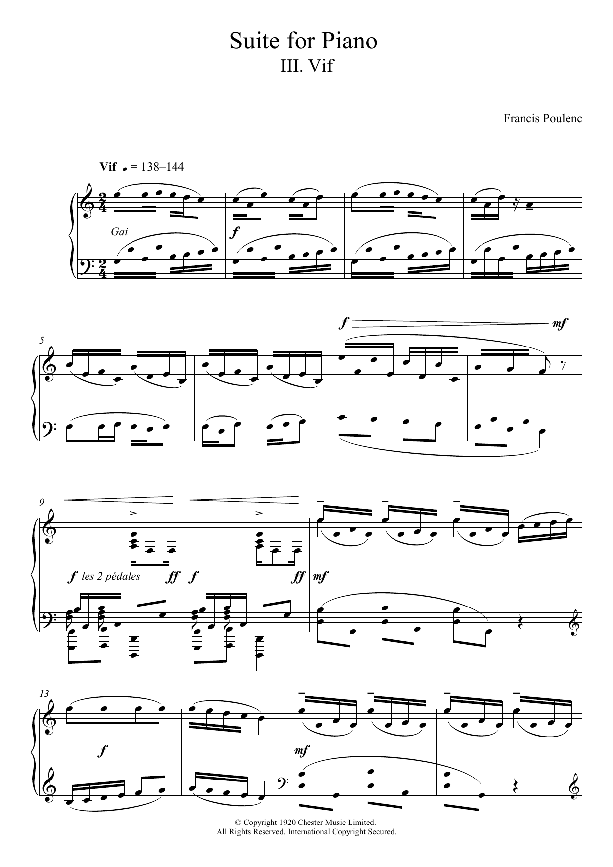 Download Francis Poulenc Suite for Piano - III. Vif Sheet Music and learn how to play Piano PDF digital score in minutes