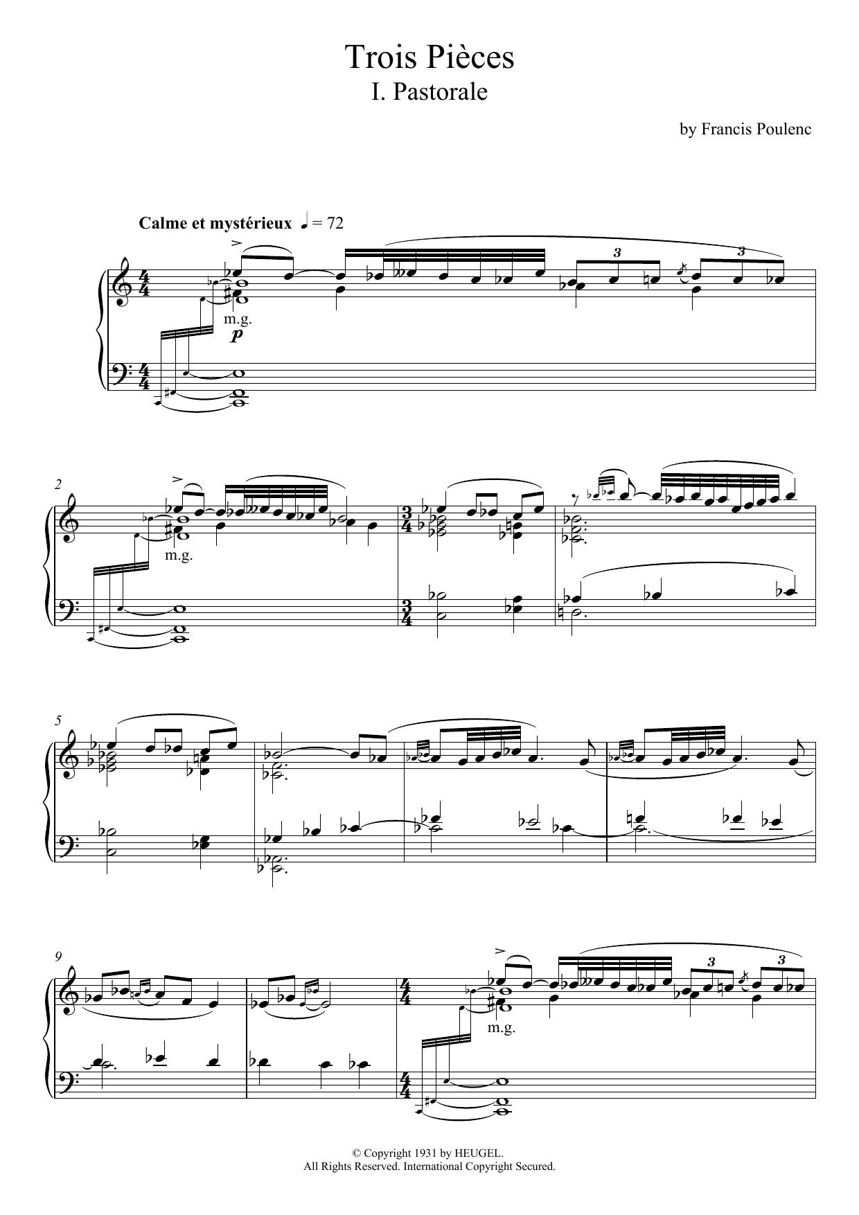 Download Francis Poulenc Trois Pièces - I. Pastorale Sheet Music and learn how to play Piano PDF digital score in minutes