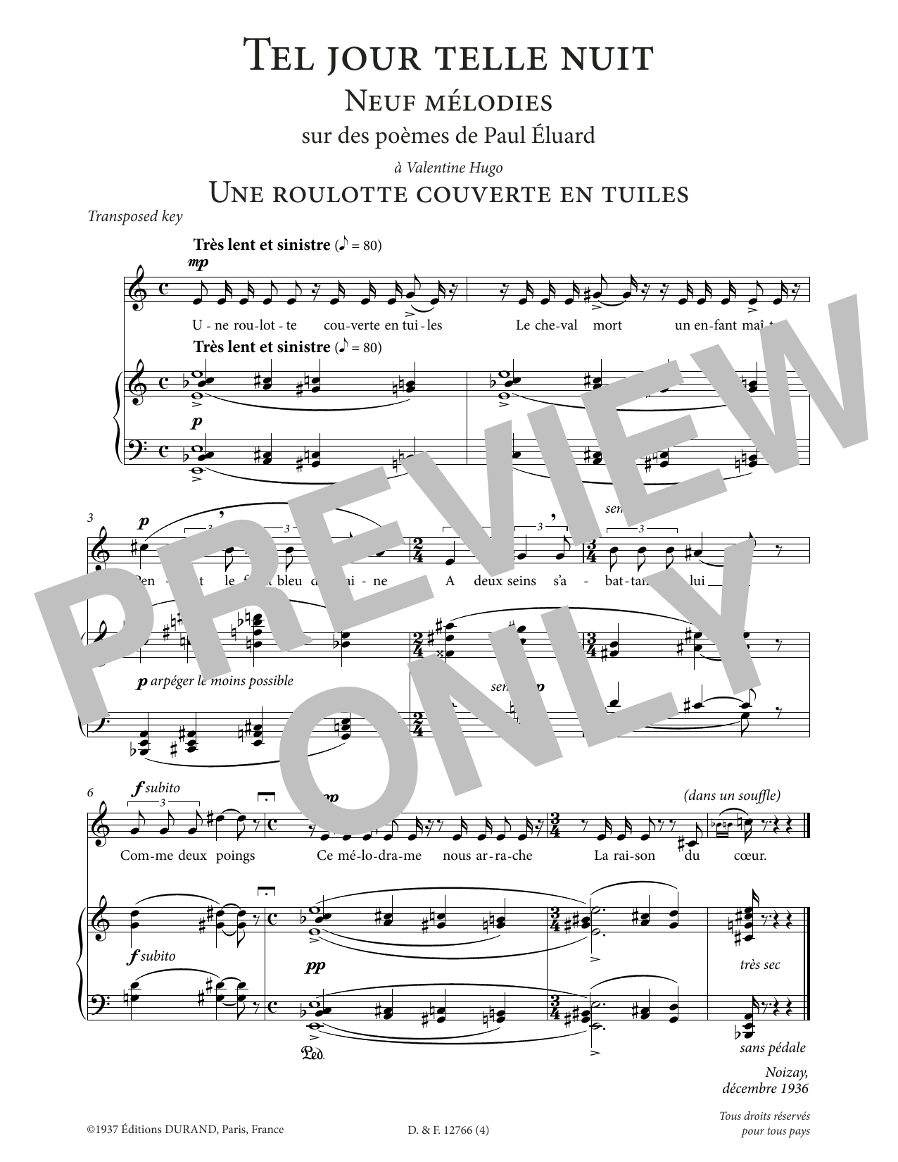 Download Francis Poulenc Une roulotte couverte en tuiles (High Voice) Sheet Music and learn how to play Piano & Vocal PDF digital score in minutes