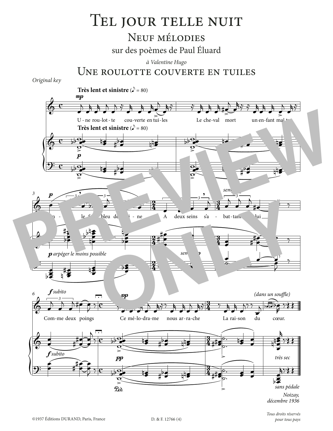 Download Francis Poulenc Une roulotte couverte en tuiles (Low Voice) Sheet Music and learn how to play Piano & Vocal PDF digital score in minutes