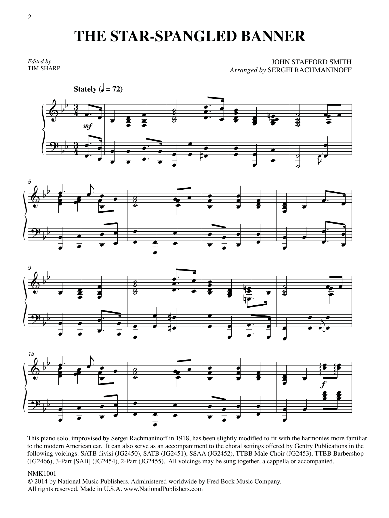 Download Francis Scott Key and John Stafford Smith The Star-Spangled Banner (arr. Sergei Rachmaninoff) (ed. Tim Sharp) Sheet Music and learn how to play Piano Solo PDF digital score in minutes