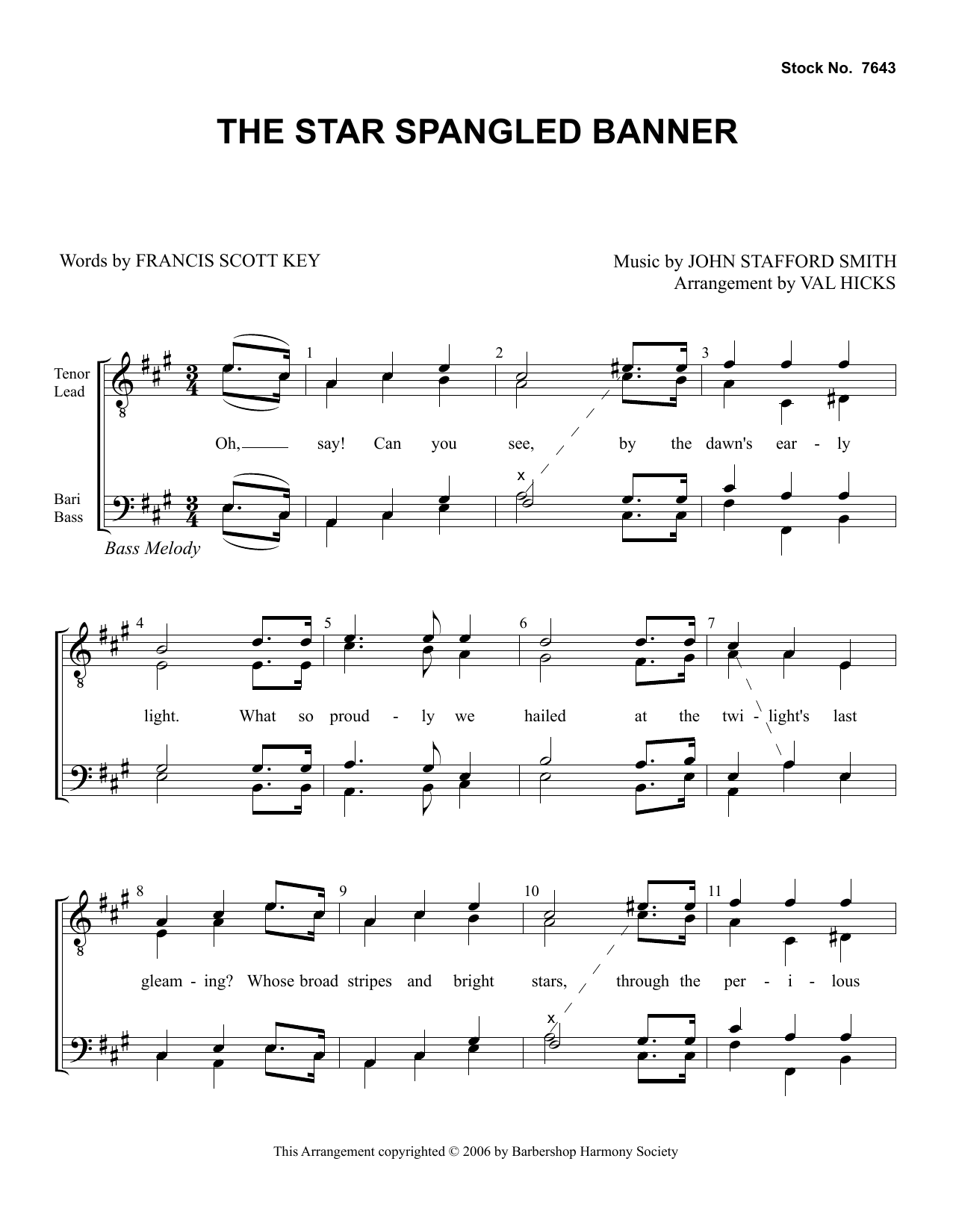 Download Francis Scott Key Star Spangled Banner (arr. Val Hicks) Sheet Music and learn how to play TTBB Choir PDF digital score in minutes