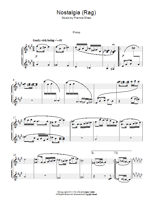 Download Francis Shaw Nostalgia (Rag) Sheet Music and learn how to play Piano Duet PDF digital score in minutes