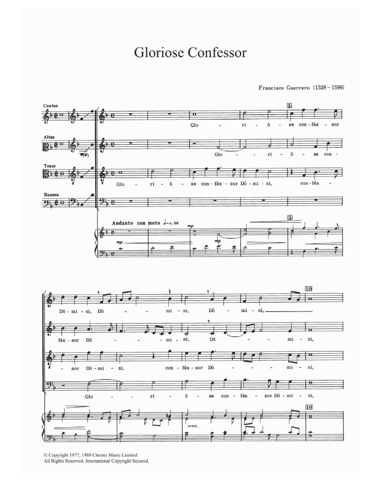 Download Francisco Guerrero Gloriose Confessor Sheet Music and learn how to play SATB PDF digital score in minutes