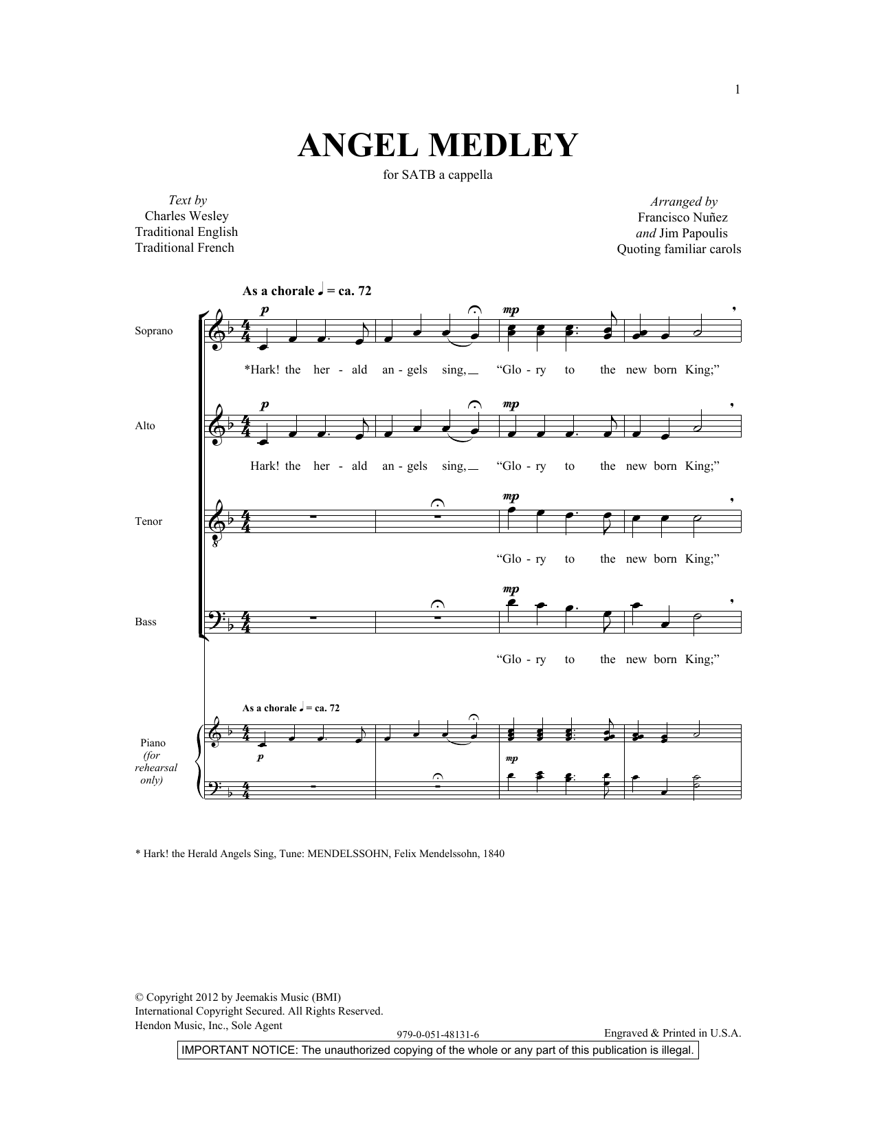 Download Francisco J. Nuñez Angel Medley (from Coolside of Yuletide) Sheet Music and learn how to play SATB PDF digital score in minutes
