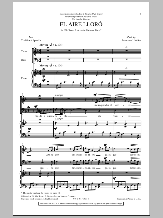Download Francisco J. Nunez El Aire Lloro Sheet Music and learn how to play TB PDF digital score in minutes