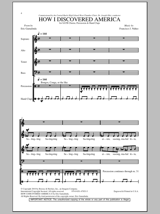 Download Francisco J. Nunez How I Discovered America Sheet Music and learn how to play SATB PDF digital score in minutes