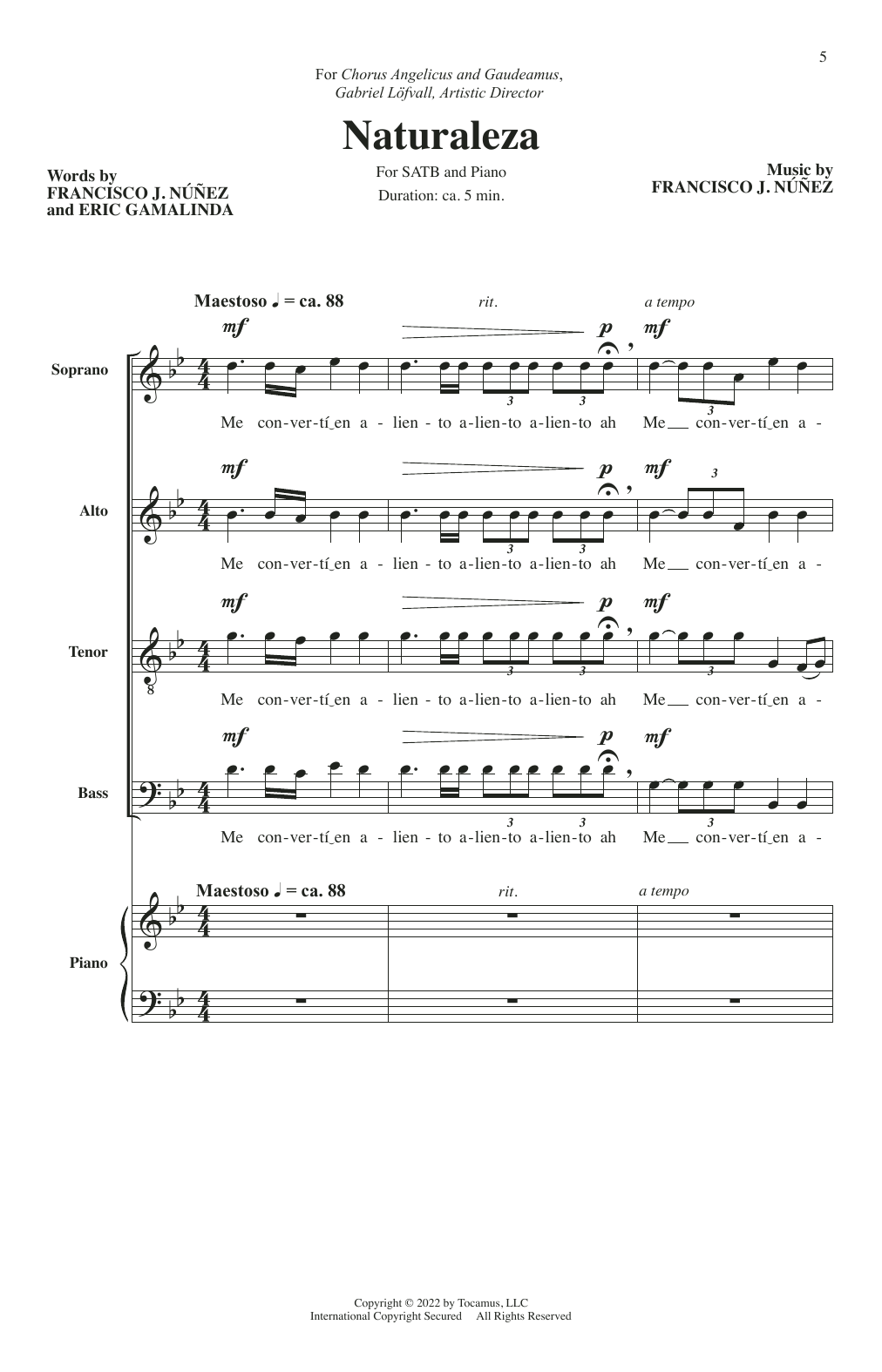 Download Francisco J. Núñez Naturaleza Sheet Music and learn how to play SATB Choir PDF digital score in minutes