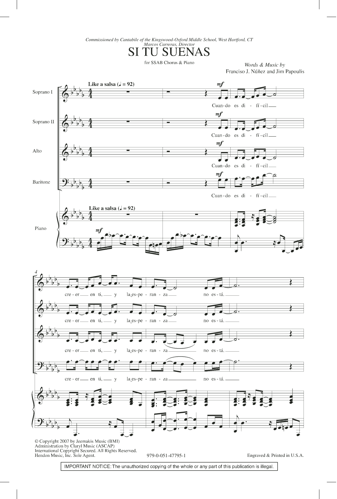 Download Francisco J. Nuñez Si Tu Suenas Sheet Music and learn how to play SATB Choir PDF digital score in minutes