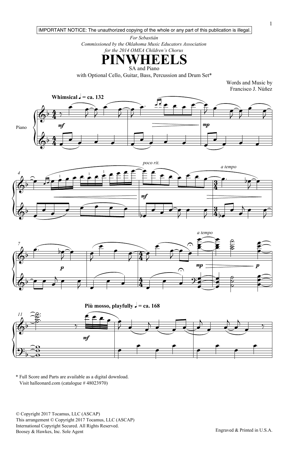 Download Francisco Nunez Pinwheels Sheet Music and learn how to play 2-Part Choir PDF digital score in minutes