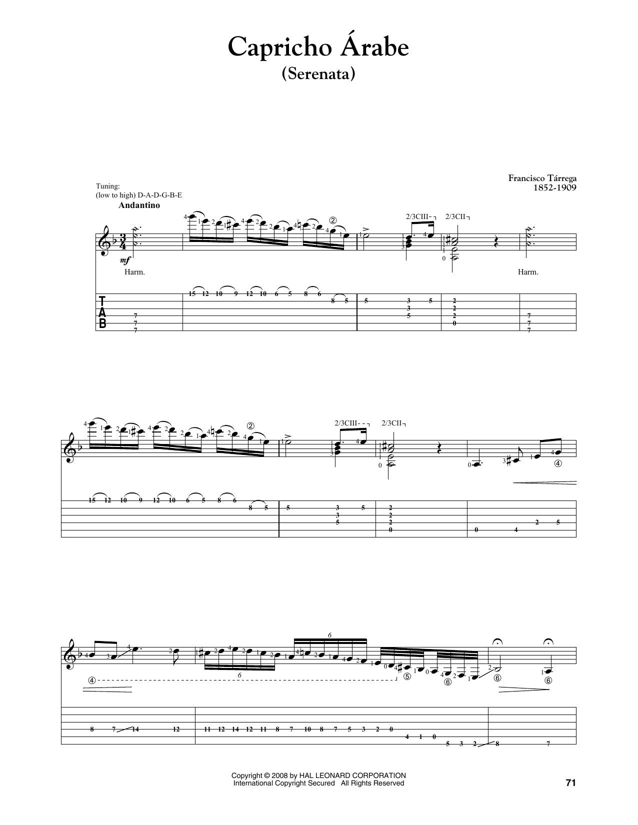 Download Francisco Tarrega Capricho Arabe (Serenata) Sheet Music and learn how to play Solo Guitar PDF digital score in minutes