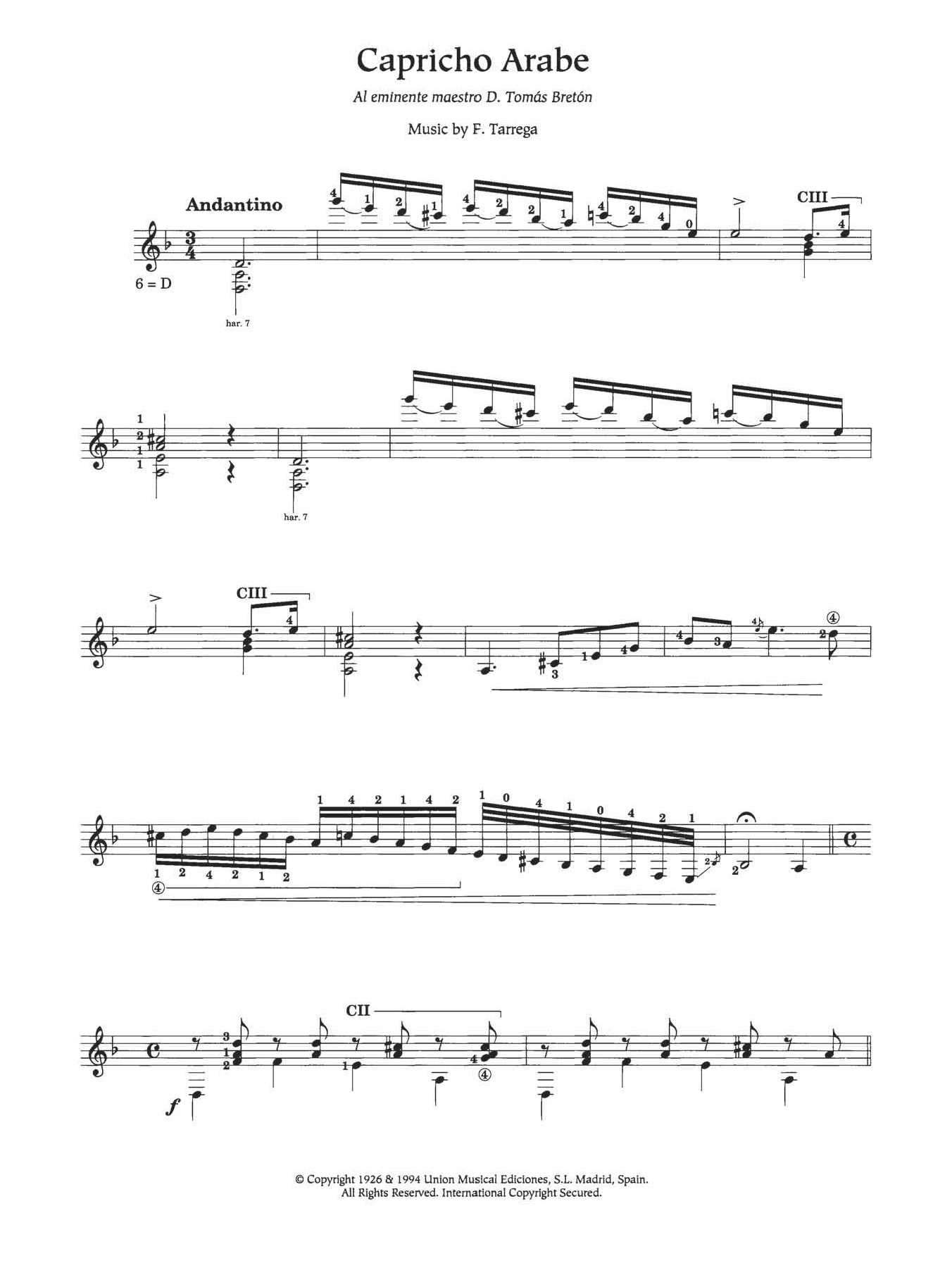 Download Francisco Tarrega Capricho Árabe Sheet Music and learn how to play Guitar PDF digital score in minutes