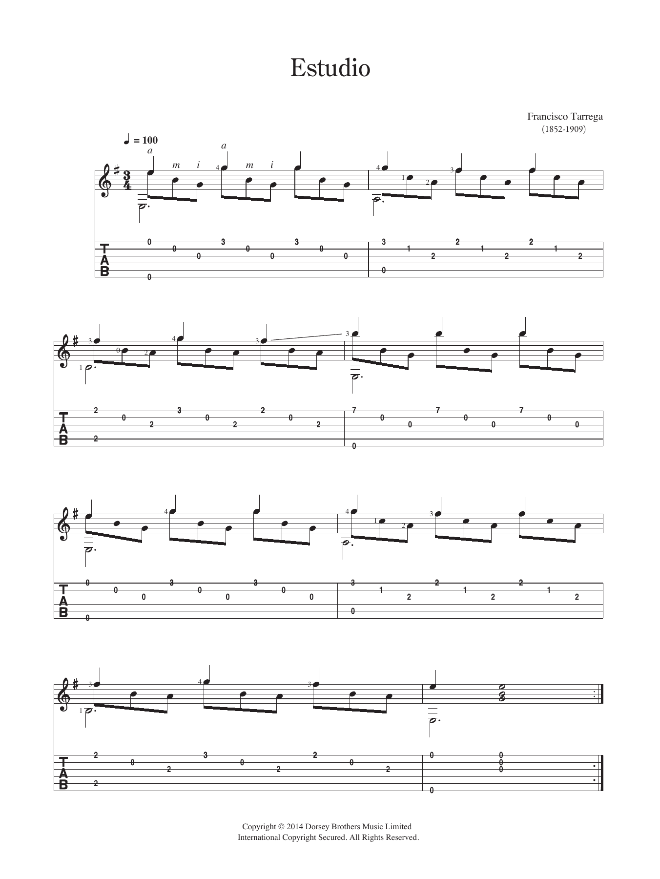 Download Francisco Tarrega Estudio Sheet Music and learn how to play Guitar PDF digital score in minutes