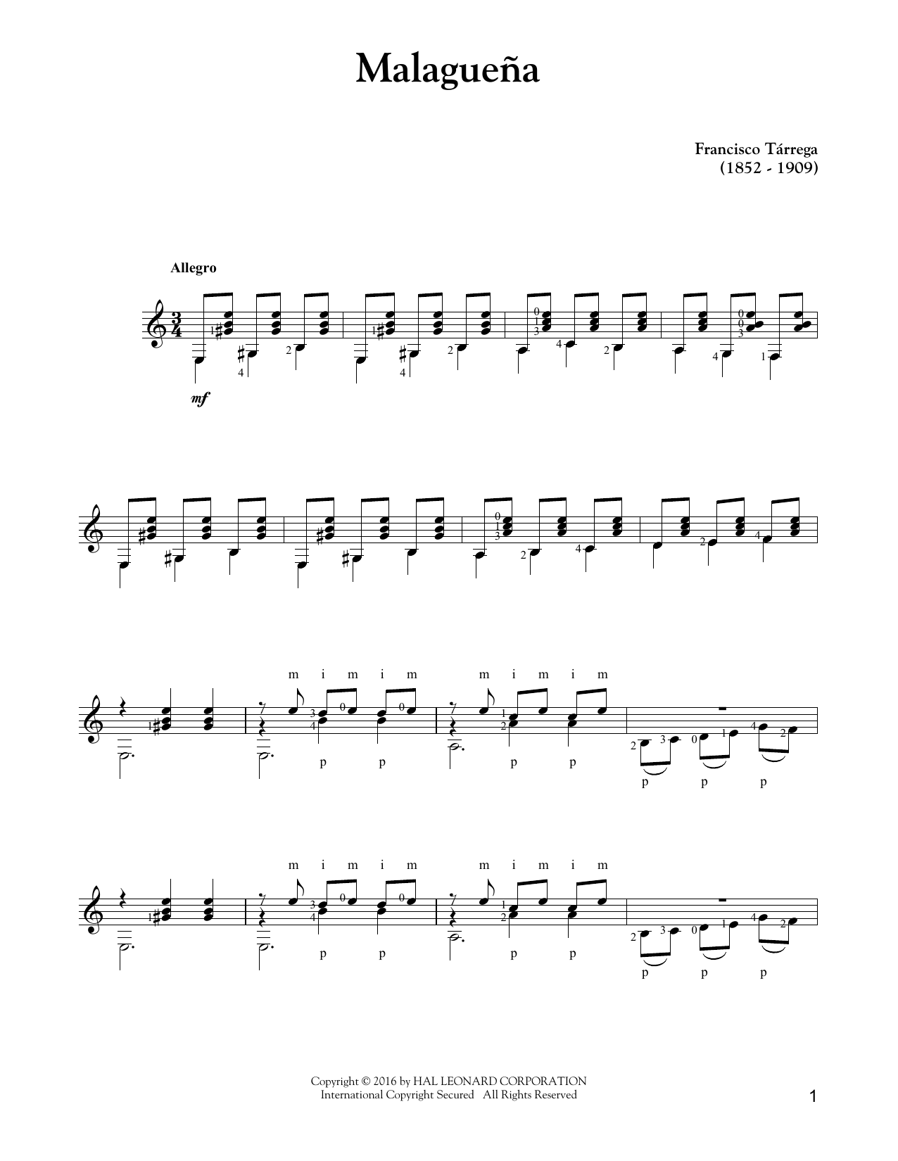 Download Francisco Tarrega Malaguena Sheet Music and learn how to play Guitar Tab PDF digital score in minutes