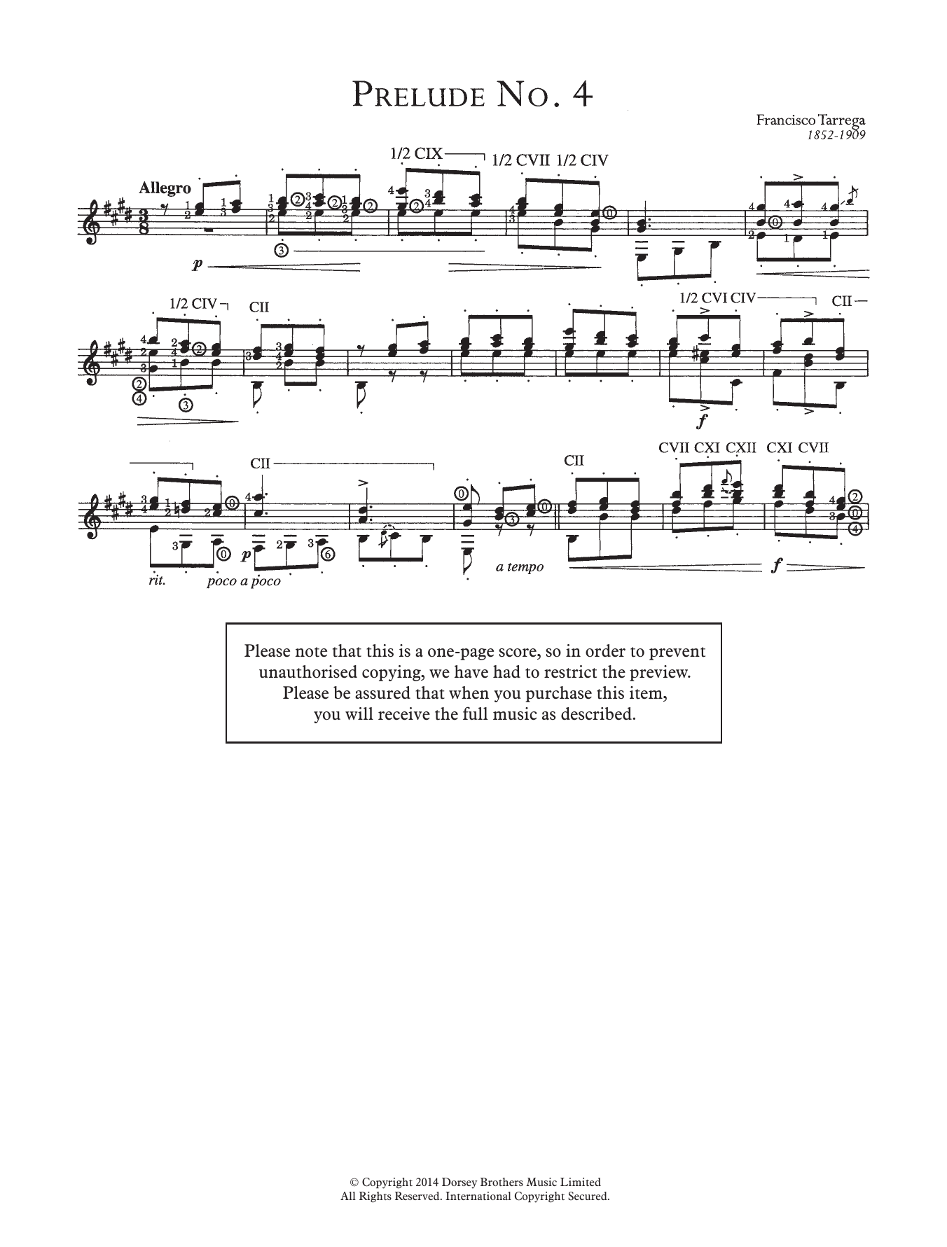 Download Francisco Tarrega Prelude No.4 Sheet Music and learn how to play Guitar PDF digital score in minutes