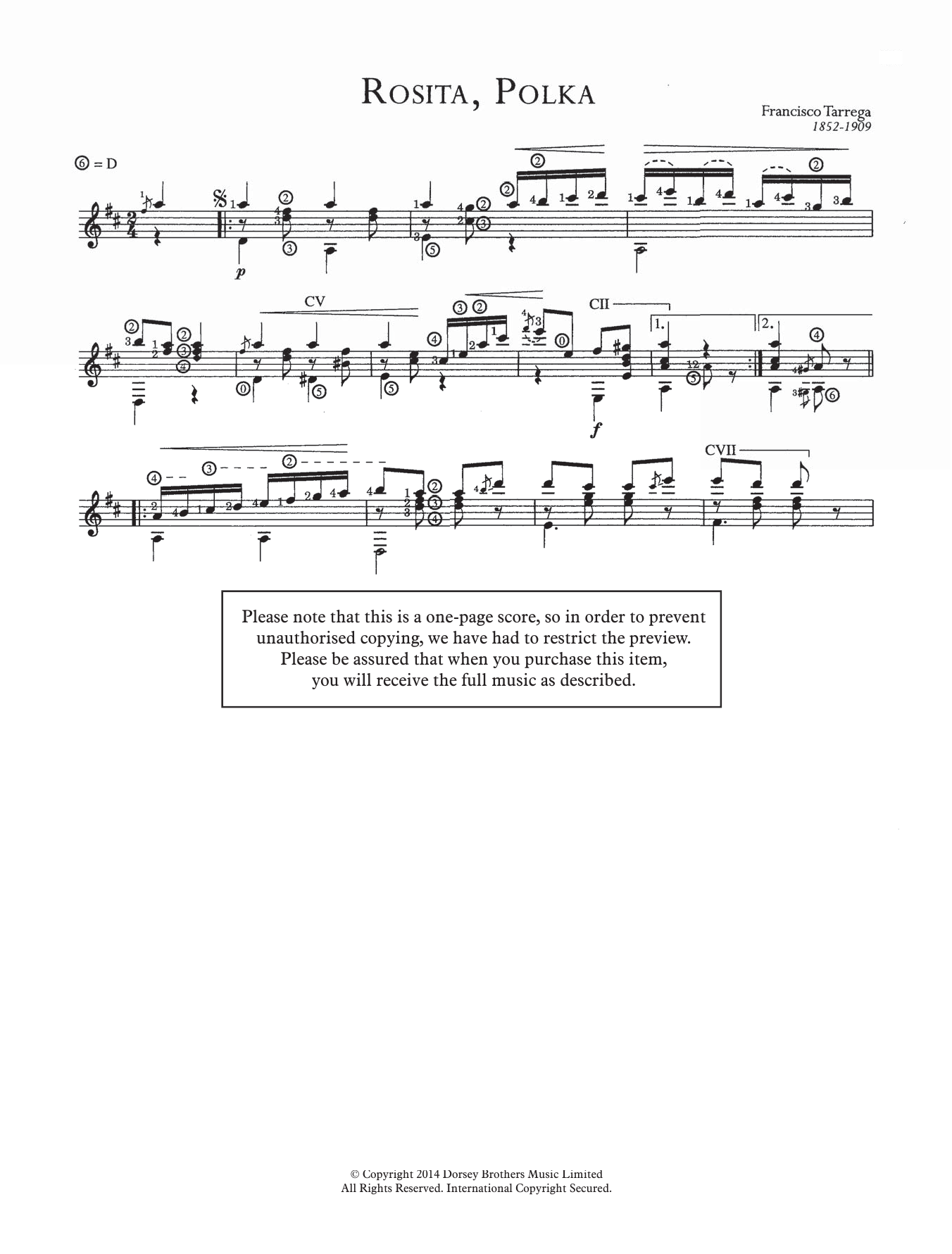 Download Francisco Tarrega Rosita, Polka Sheet Music and learn how to play Guitar PDF digital score in minutes