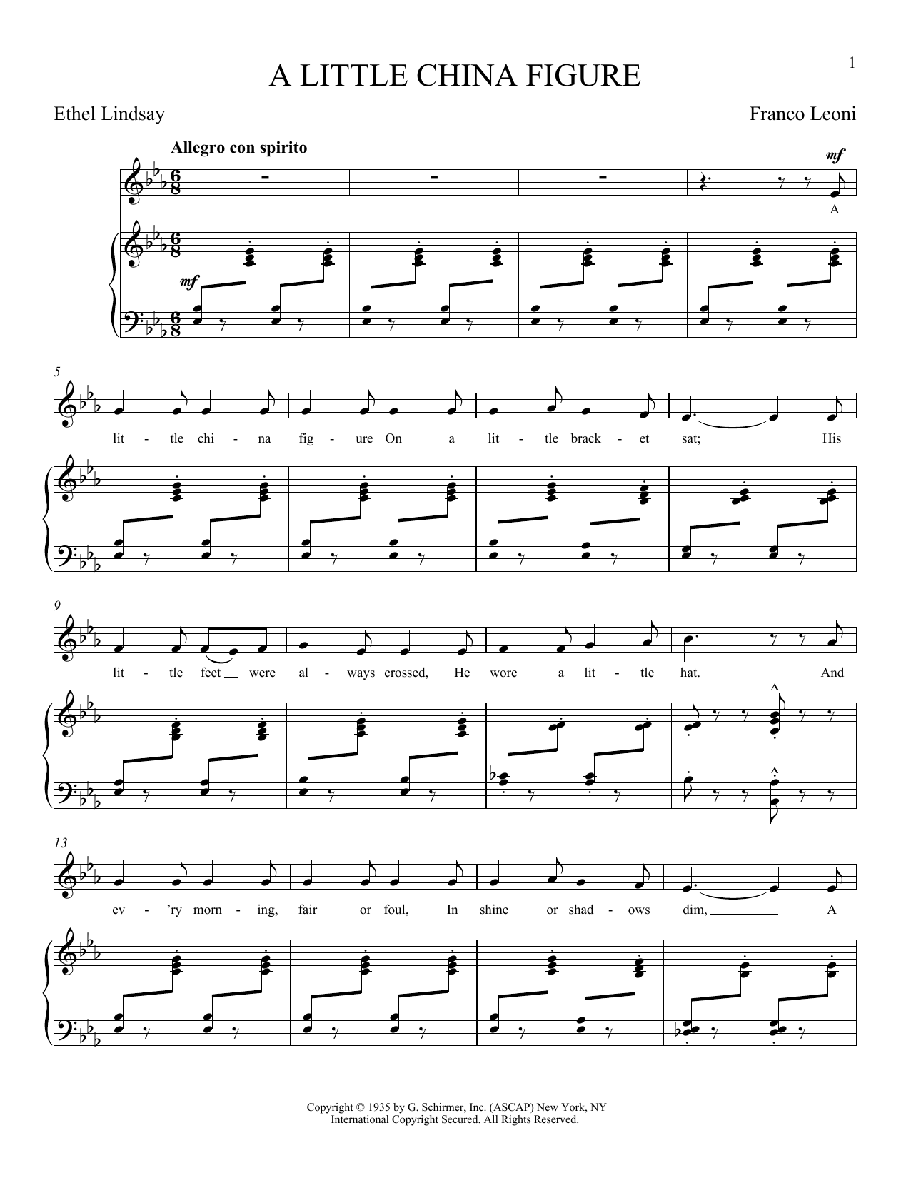 Download Franco Leoni A Little China Figure Sheet Music and learn how to play Piano & Vocal PDF digital score in minutes