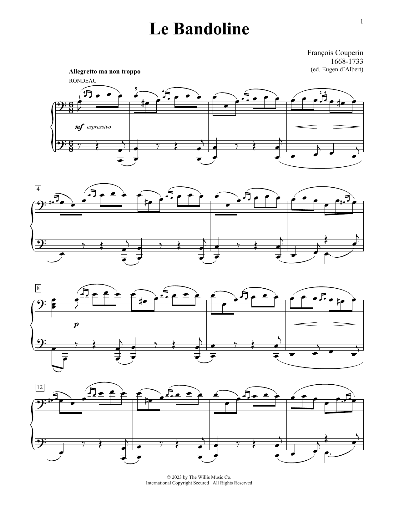 Download Francois Couperin Le Bandoline Sheet Music and learn how to play Educational Piano PDF digital score in minutes