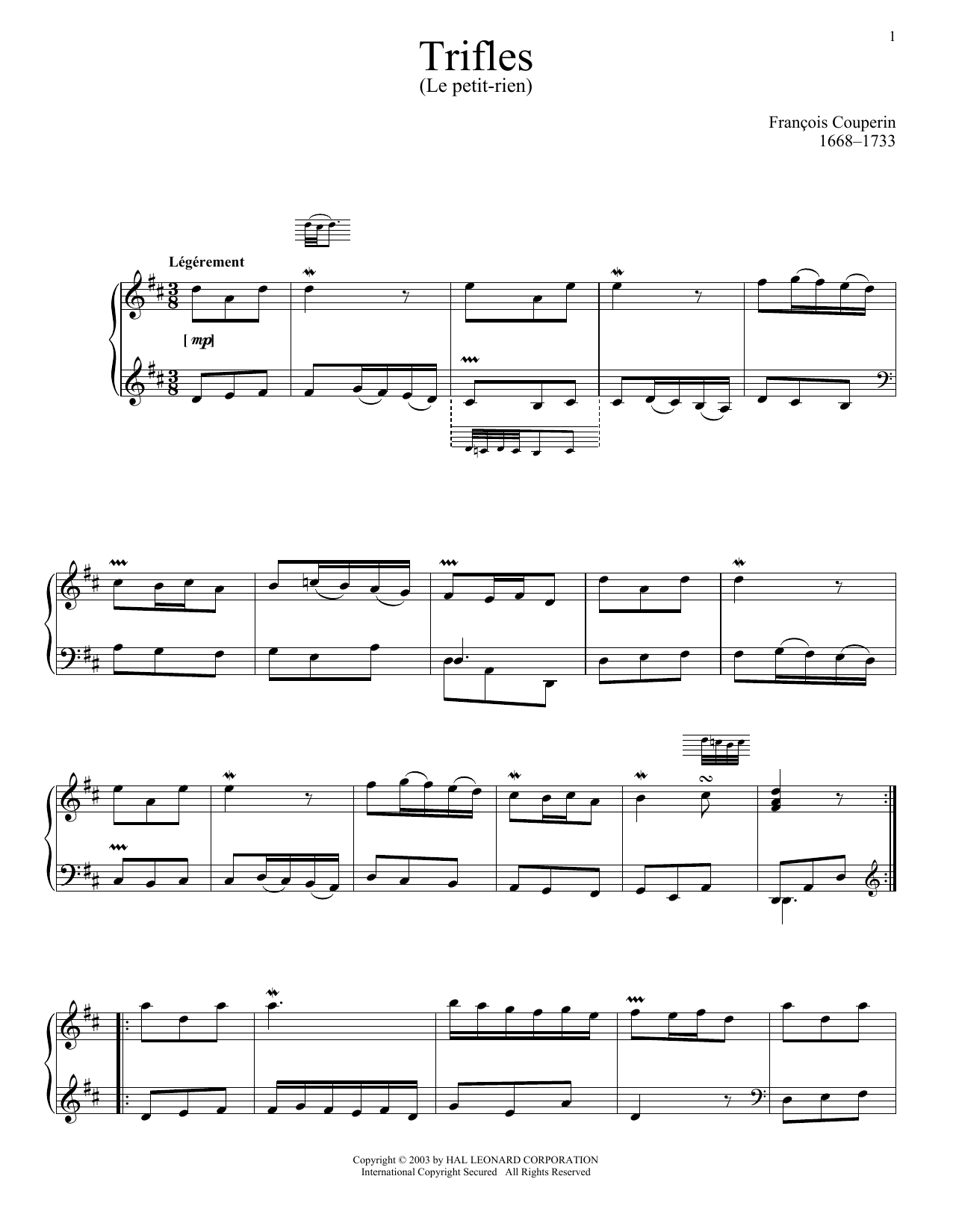 Download Francois Couperin Le Petit Rien (Trifle) Sheet Music and learn how to play Piano Solo PDF digital score in minutes