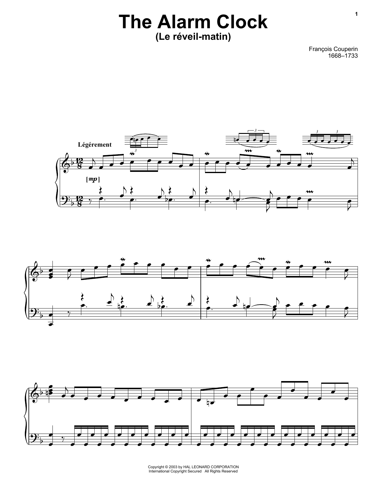 Download Francois Couperin Le Reveil-Matin (The Alarm Clock) Sheet Music and learn how to play Piano Solo PDF digital score in minutes