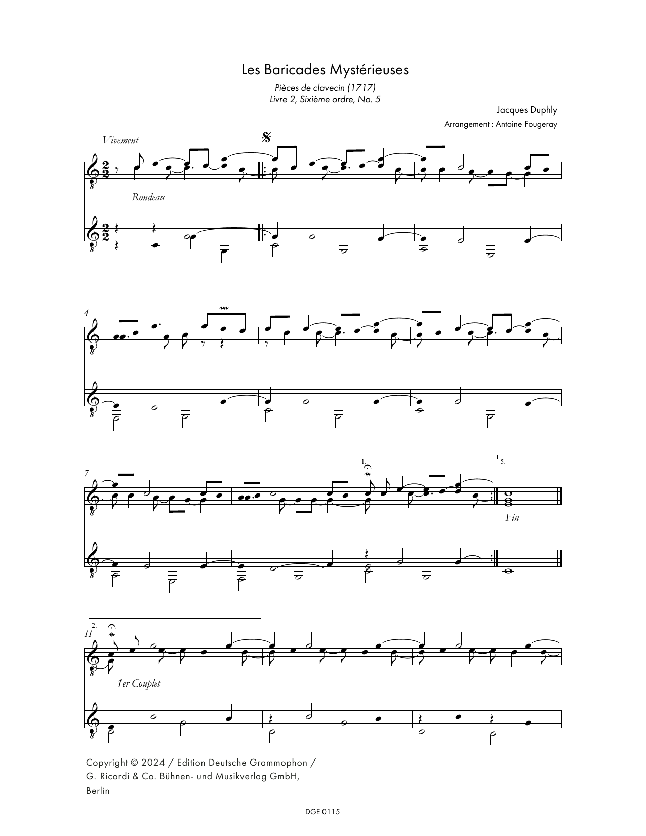 Download Jacques Duphly Les Baricades Mystérieuses (arr. Antoine Fourgeray) Sheet Music and learn how to play Guitar Ensemble PDF digital score in minutes