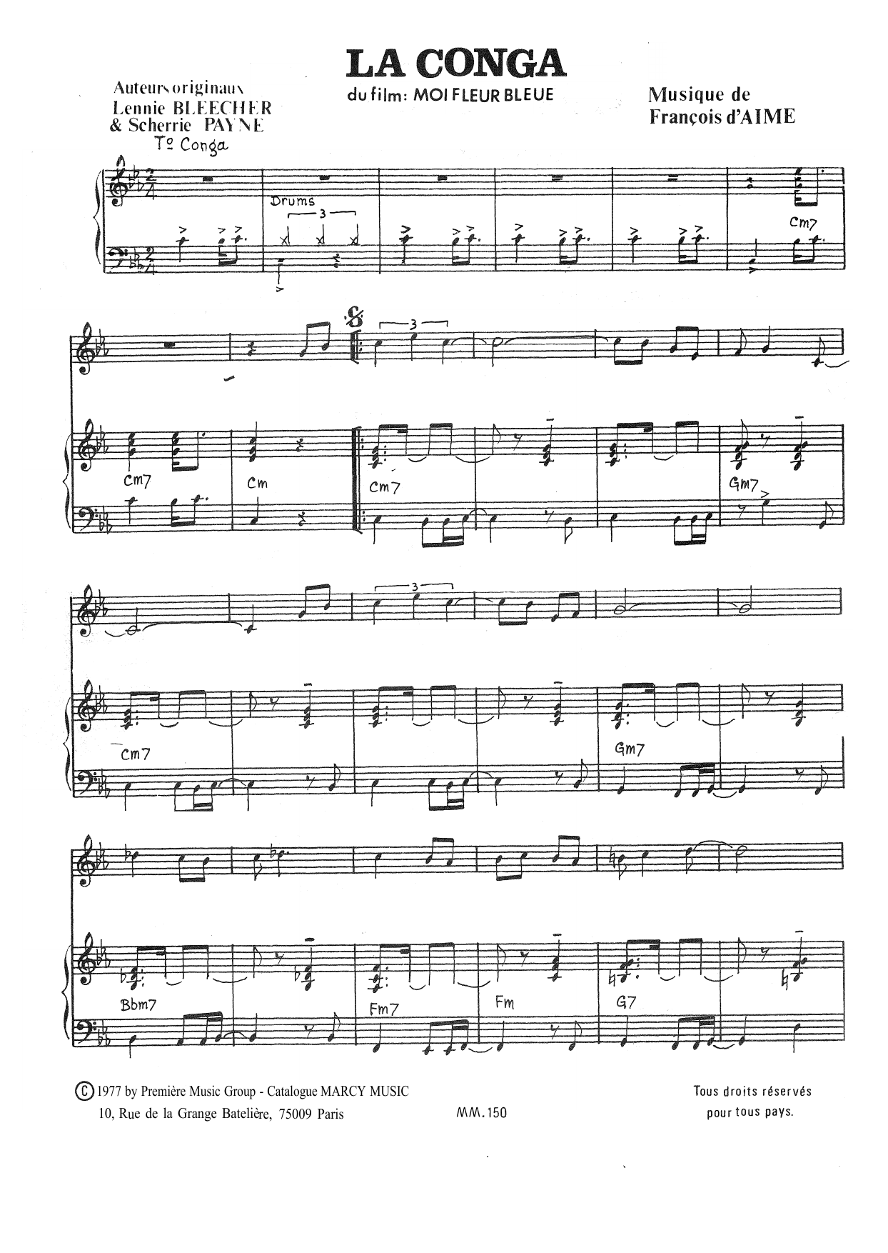 Download François d'Aime La Conga Sheet Music and learn how to play Piano & Vocal PDF digital score in minutes