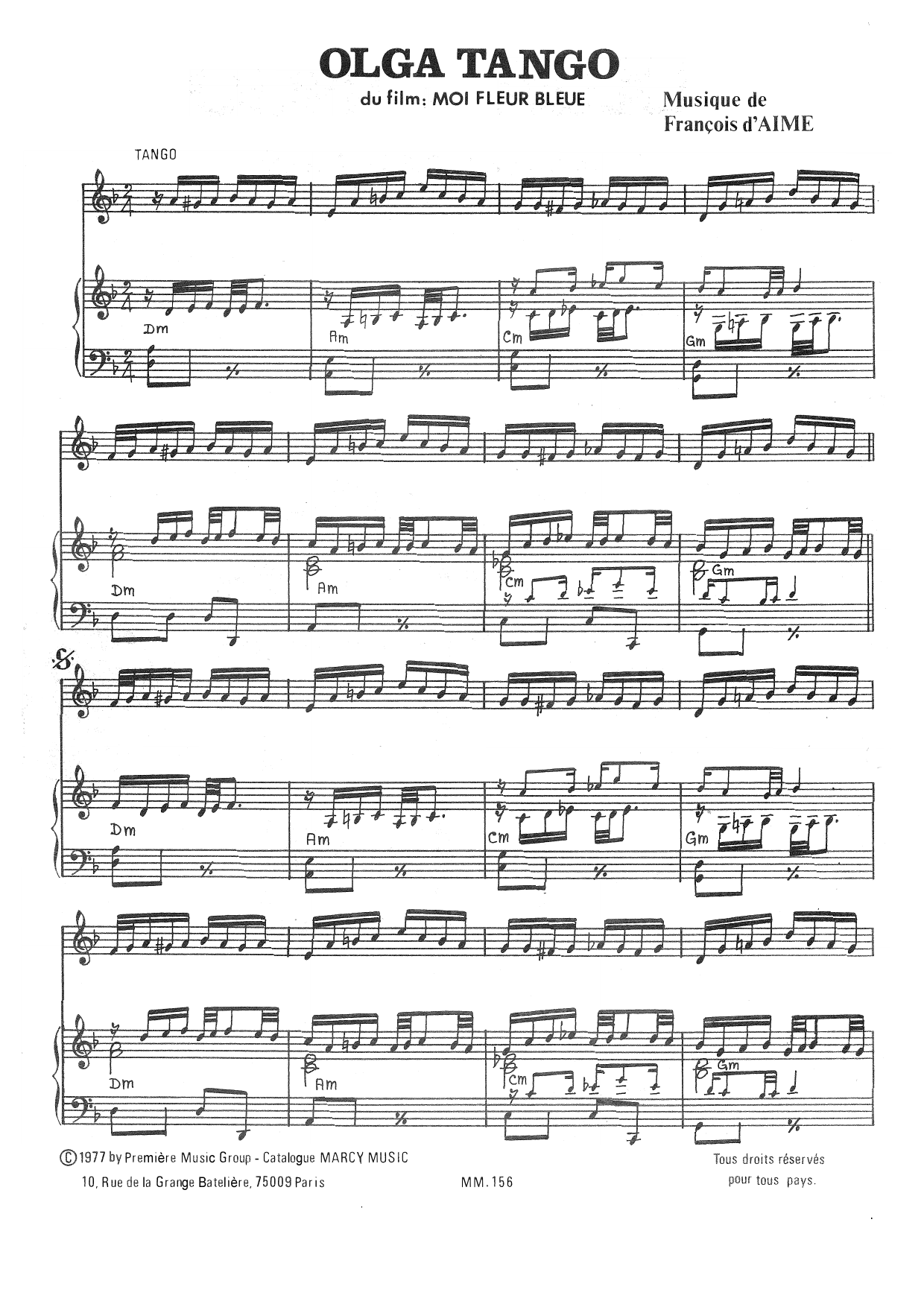 Download François d'Aime Olga Tango Sheet Music and learn how to play Piano Solo PDF digital score in minutes