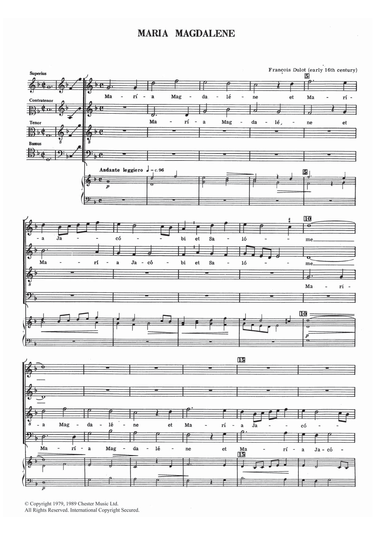 Download Francois Dulot Maria Magdalene Sheet Music and learn how to play SATB PDF digital score in minutes