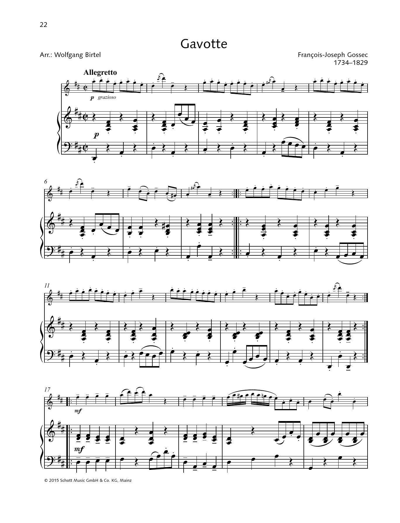 Download Francois-Joseph Gossec Gavotte Sheet Music and learn how to play Cello and Piano PDF digital score in minutes