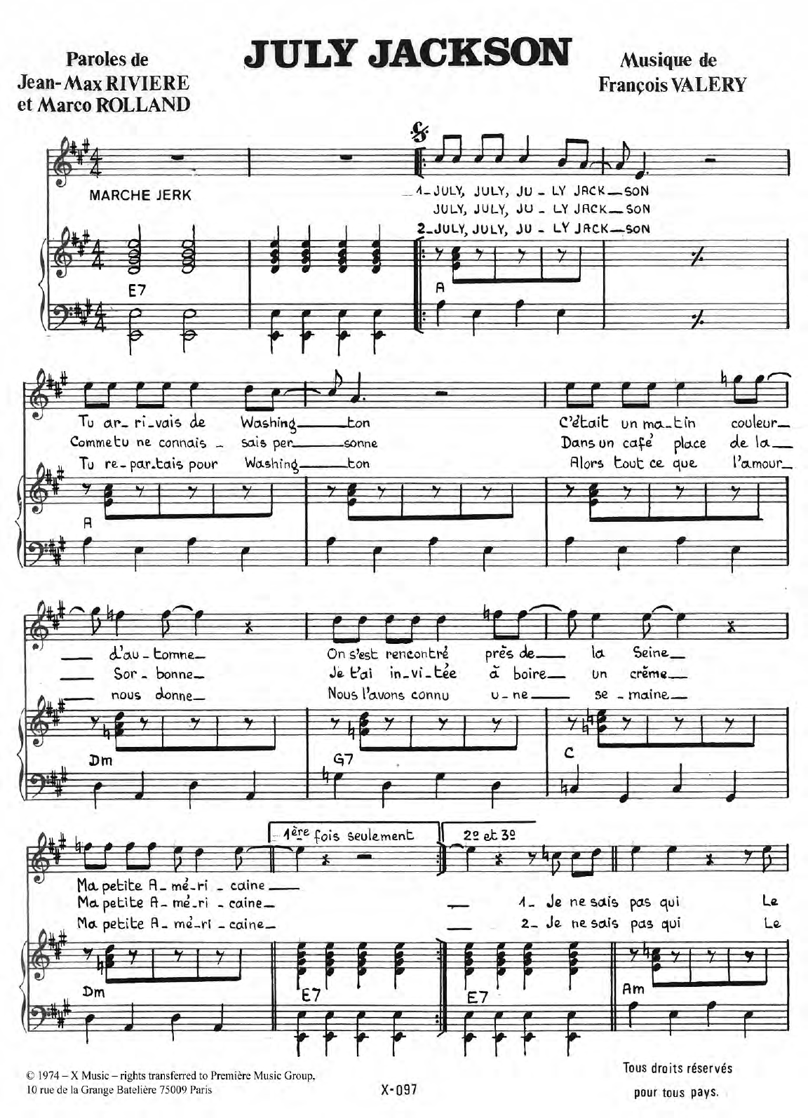 Download Francois Valery July Jackson Sheet Music and learn how to play Piano & Vocal PDF digital score in minutes