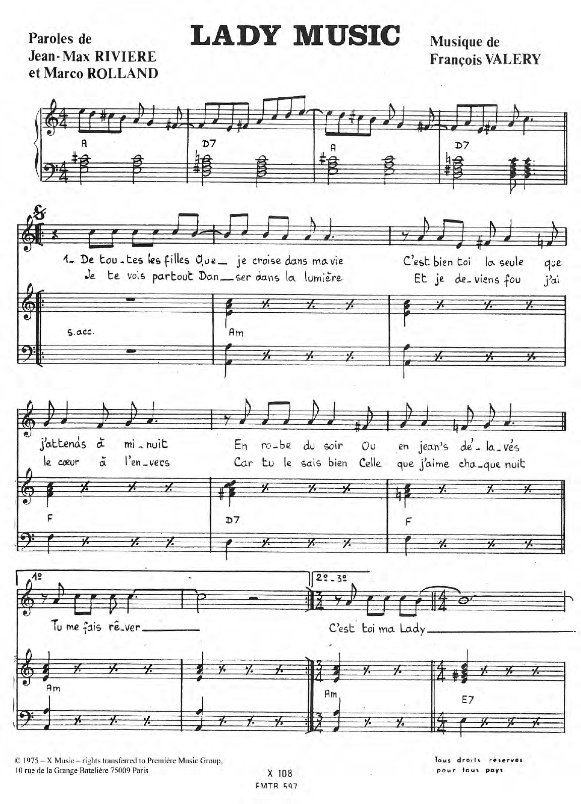 Download Francois Valery Lady Music Sheet Music and learn how to play Piano & Vocal PDF digital score in minutes