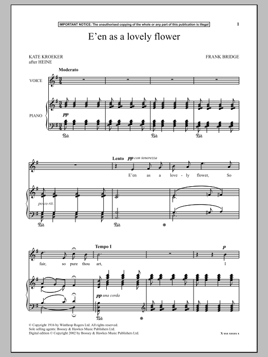 Download Frank Bridge E'en As A Lovely Flower Sheet Music and learn how to play Piano & Vocal PDF digital score in minutes