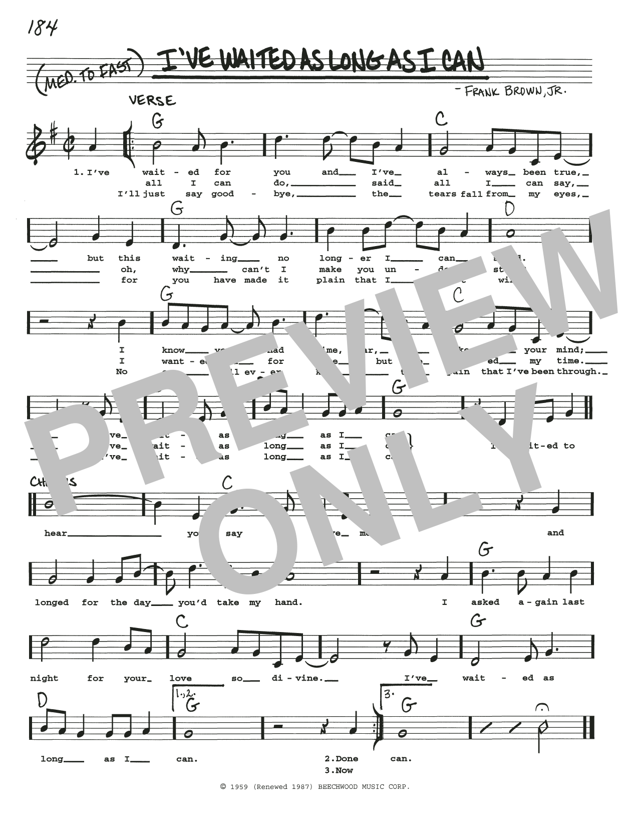 Download Frank Brown, Jr. I've Waited As Long As I Can Sheet Music and learn how to play Real Book – Melody, Lyrics & Chords PDF digital score in minutes